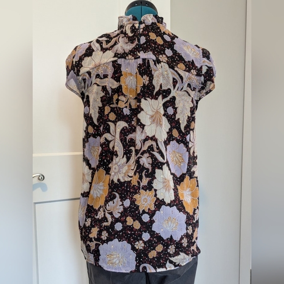 Christian Siriano Womens Blouse Large Black Purple Orange Cap Sleeves High Neck - Picture 3 of 5